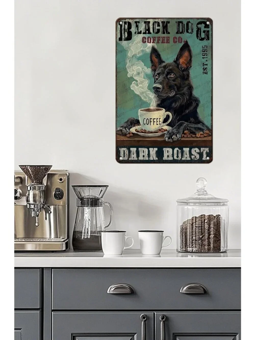 Vintage Black German Shepherd Dog Metal Sign | Coffee & Home Decor | 16x12 Inch